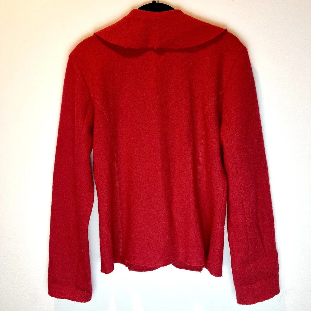 Charter Club 100% Wool Ruffle V-Neck Red Cardigan Sweater Career Holiday Medium - Picture 5 of 9
